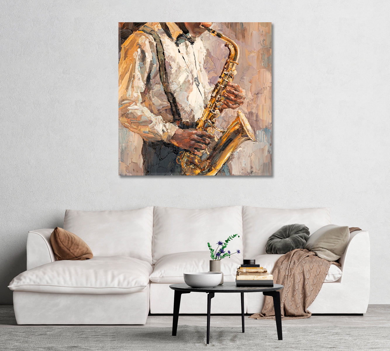 Jazzman Playing Saxophone Canvas Print-Canvas Print-CetArt-1 panel-12x12 inches-CetArt