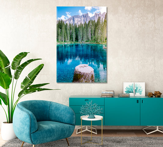 Blue Lake Dolomite Mountains Italy Canvas Print-Canvas Print-CetArt-1 panel-16x24 inches-CetArt