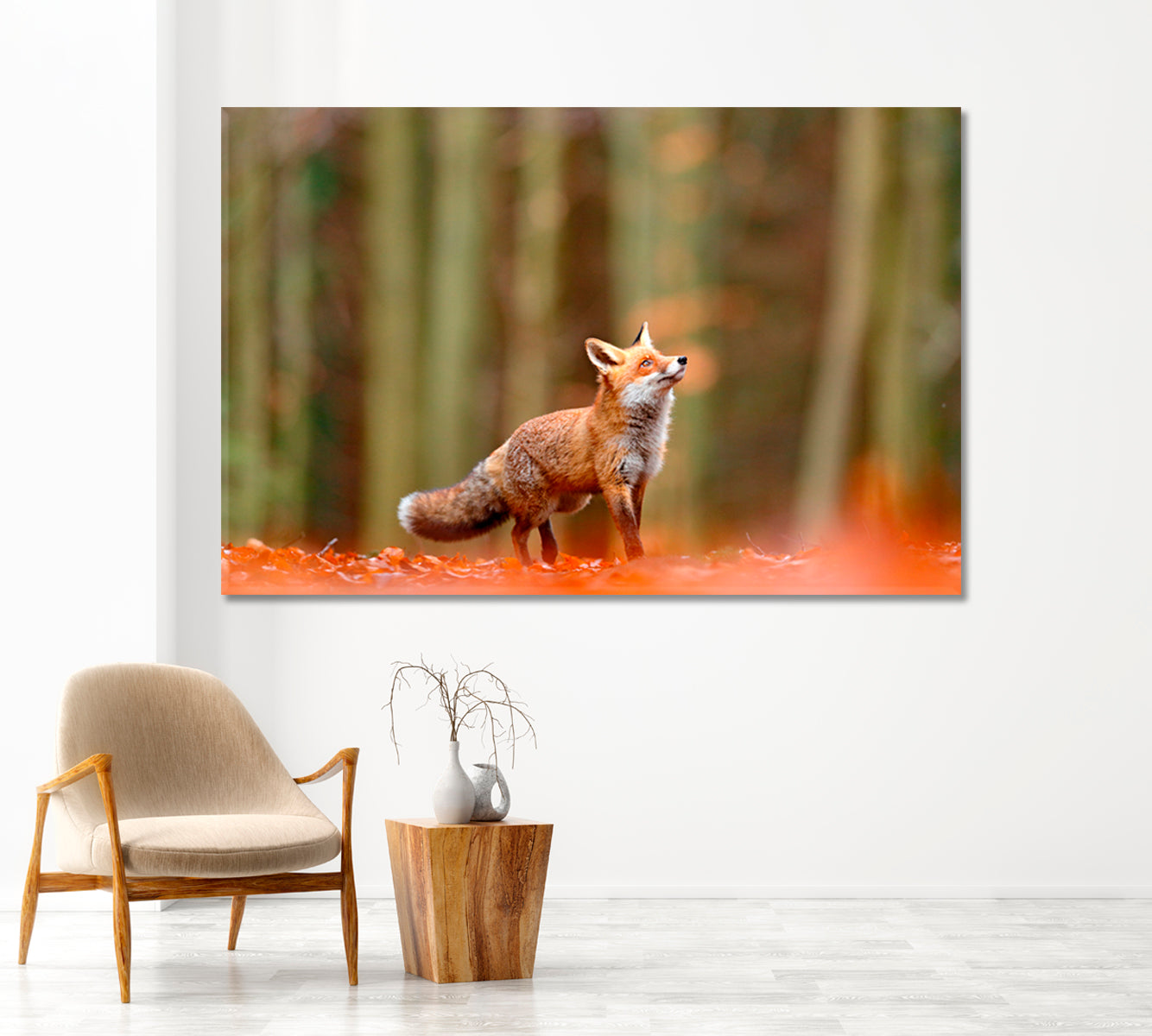 Red Fox Running in Orange Autumn Leaves Canvas Print-Canvas Print-CetArt-1 Panel-24x16 inches-CetArt