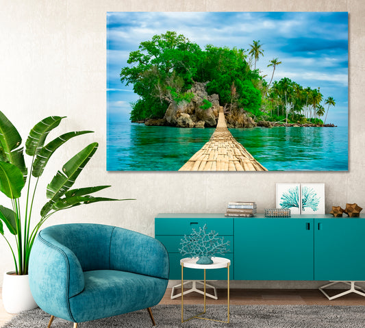 Bamboo Pedestrian Suspension Bridge over the Sea Canvas Print-Canvas Print-CetArt-1 Panel-24x16 inches-CetArt