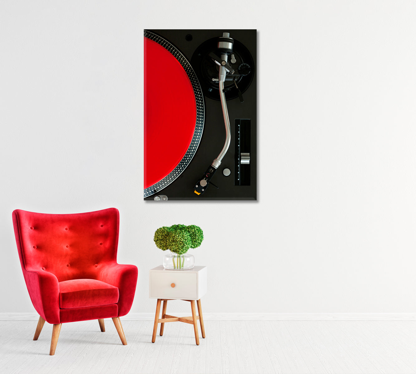 Record Player with Red Vinyl Record Canvas Print-Canvas Print-CetArt-1 panel-16x24 inches-CetArt