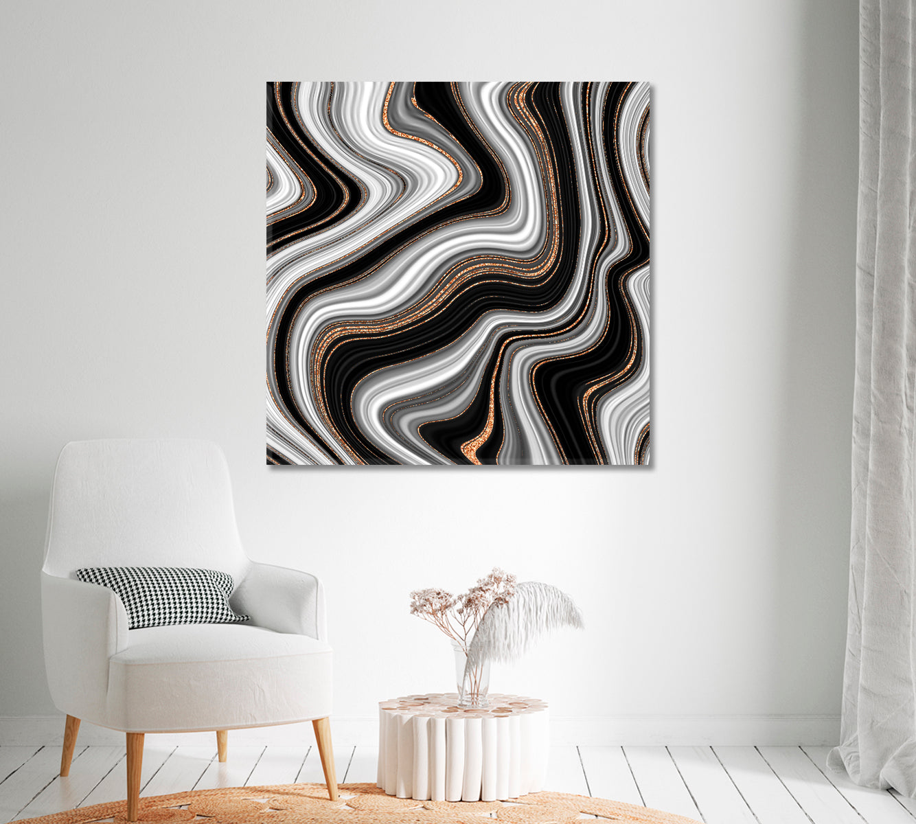 Abstract Liquid Marble Black White and Gold Canvas Print-Canvas Print-CetArt-1 panel-12x12 inches-CetArt