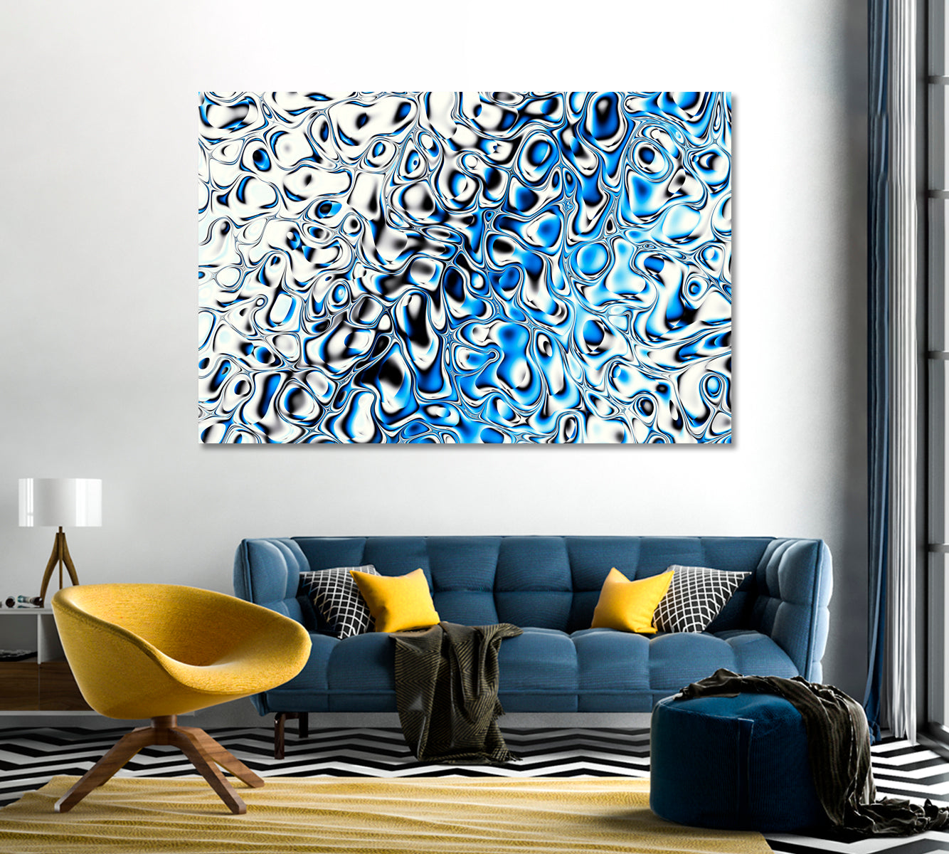 Modern Abstract Blue Bubbles Pattern Canvas Print-Canvas Print-CetArt-1 Panel-24x16 inches-CetArt