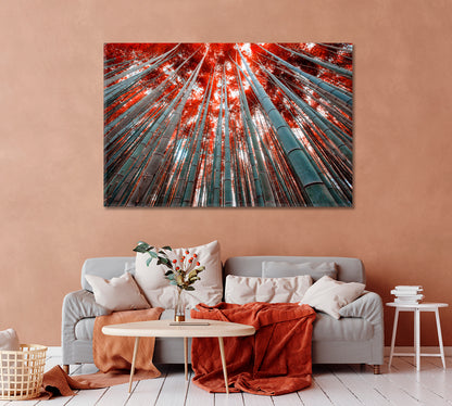 Bamboo Trees with Red Leaves Canvas Print-Canvas Print-CetArt-1 Panel-24x16 inches-CetArt