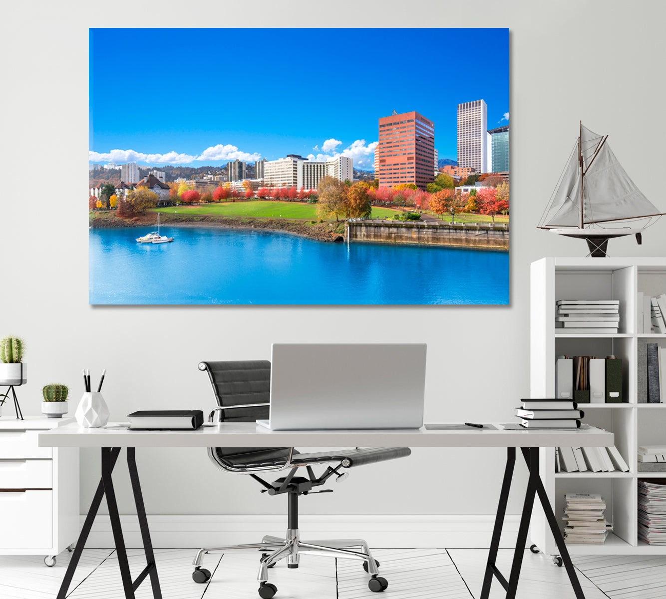 Portland Cityscape with Willamette River Canvas Print-Canvas Print-CetArt-1 Panel-24x16 inches-CetArt