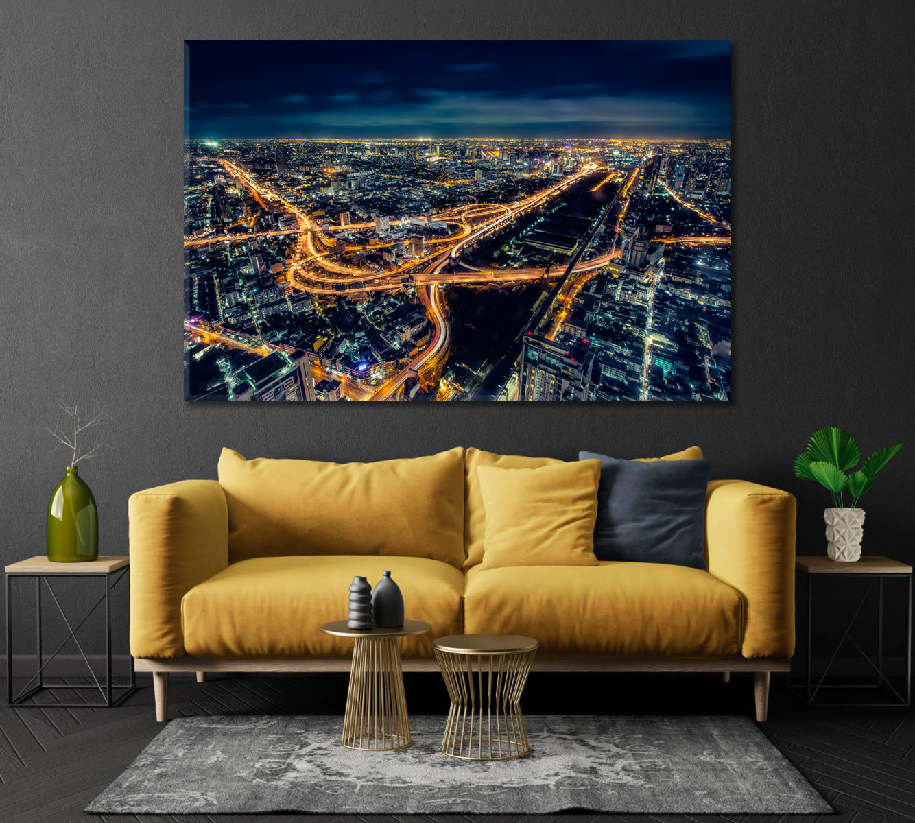 Bangkok Cityscape at Night Thailand Canvas Print-Canvas Print-CetArt-1 Panel-24x16 inches-CetArt