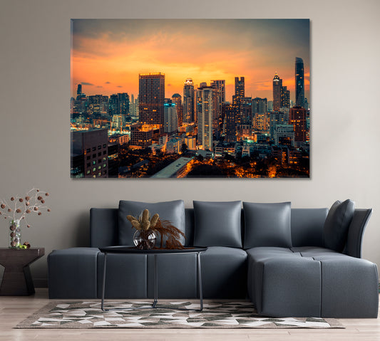 Bangkok City Center Downtown Skyline Canvas Print-Canvas Print-CetArt-1 Panel-24x16 inches-CetArt