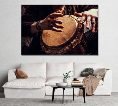 Man Playing the Djembe African Drum Canvas Print-Canvas Print-CetArt-1 Panel-24x16 inches-CetArt