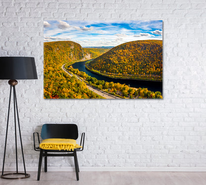 Delaware Water Gap at Autumn Day New Jersey and Pennsylvania Canvas Print-Canvas Print-CetArt-1 Panel-24x16 inches-CetArt