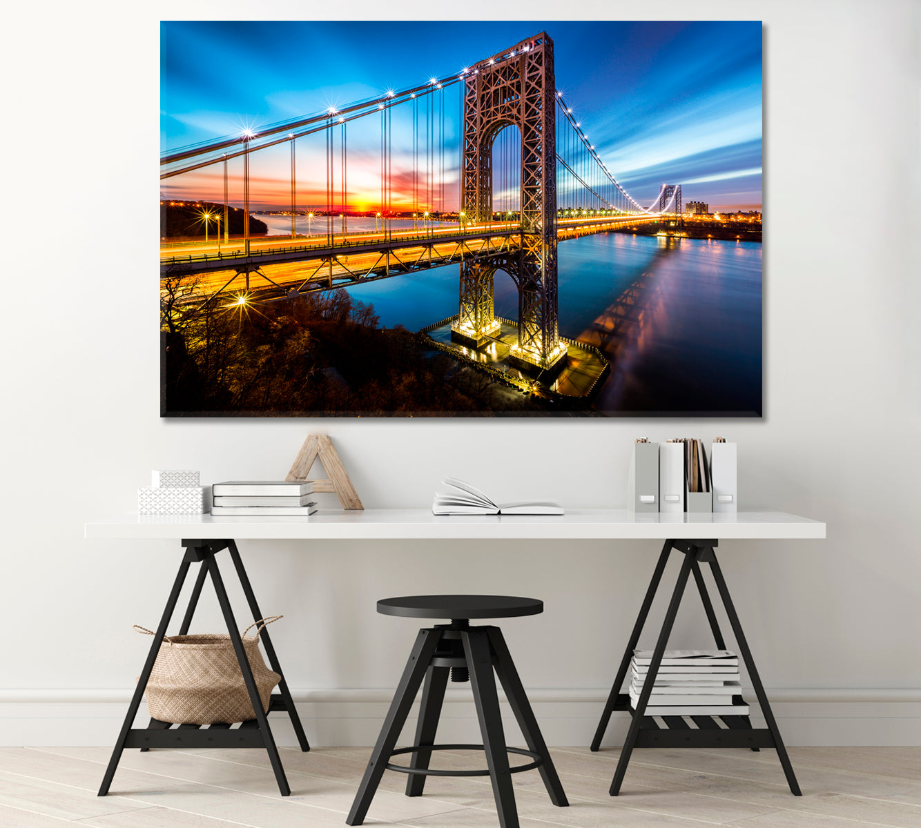 George Washington Bridge at Sunset Canvas Print-Canvas Print-CetArt-1 Panel-24x16 inches-CetArt