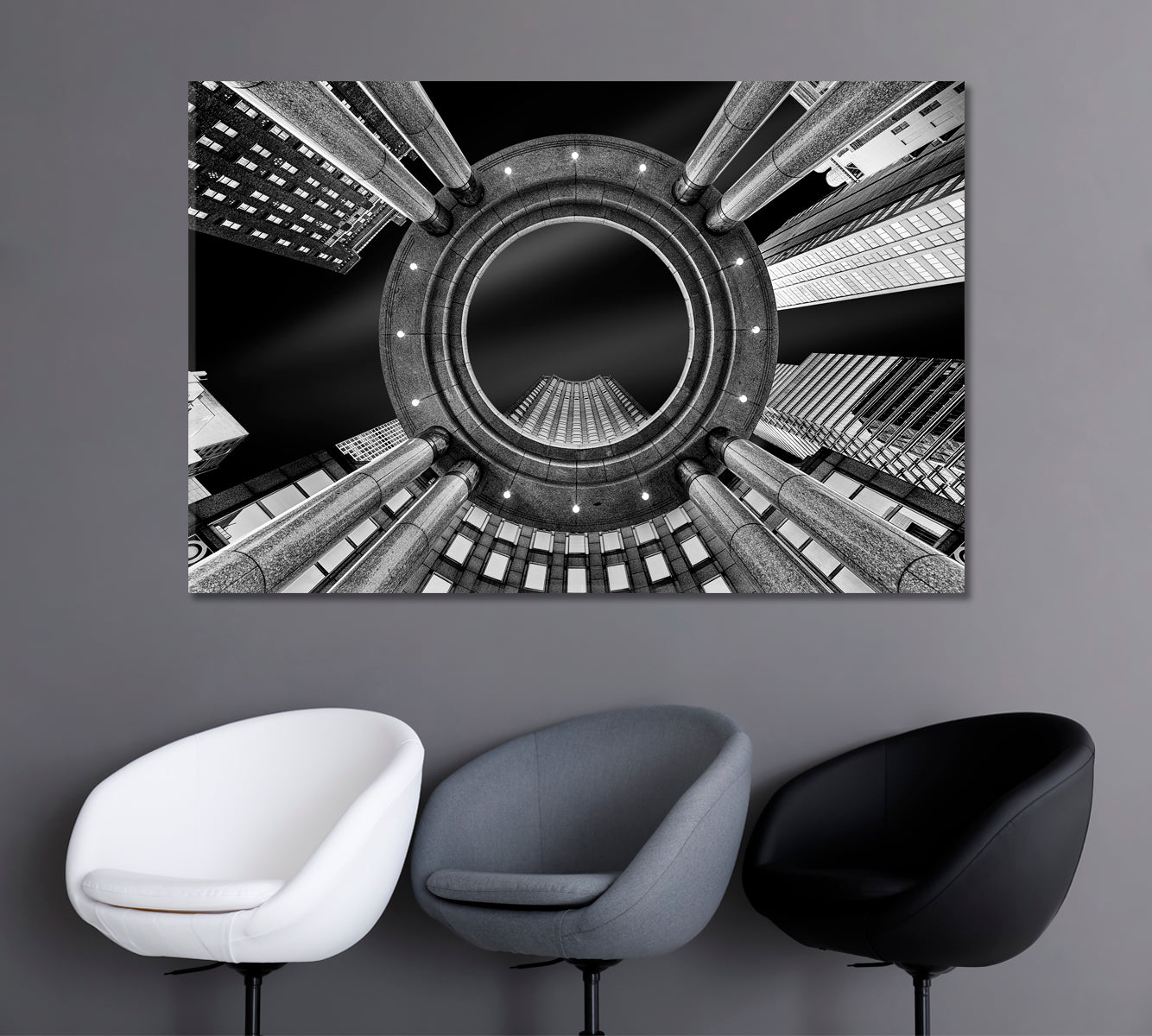 Bottom View of New York City Skyscrapers in Black White Canvas Print-Canvas Print-CetArt-1 Panel-24x16 inches-CetArt