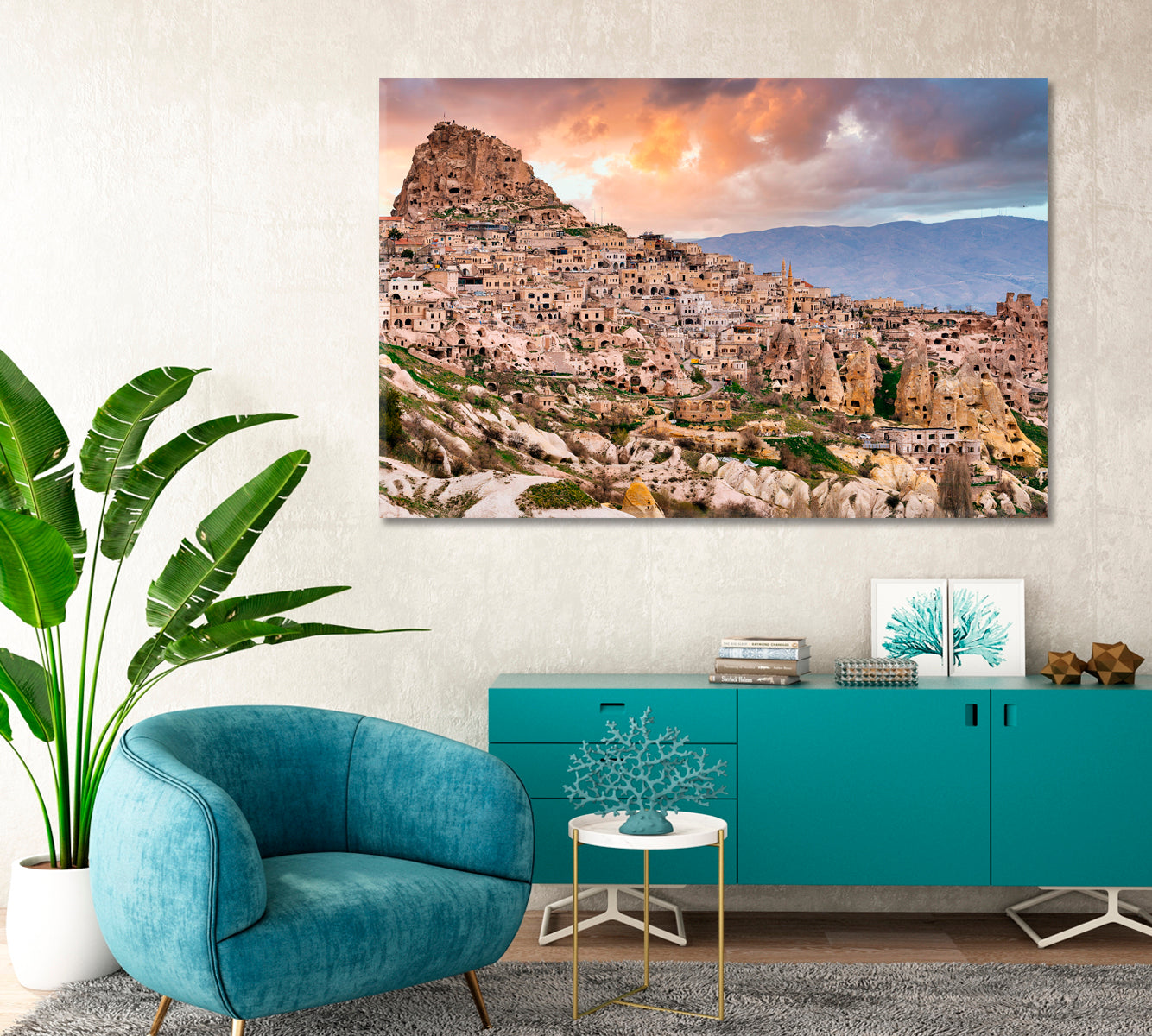 Uchisar Castle and Town Cappadocia Turkey Canvas Print-Canvas Print-CetArt-1 Panel-24x16 inches-CetArt