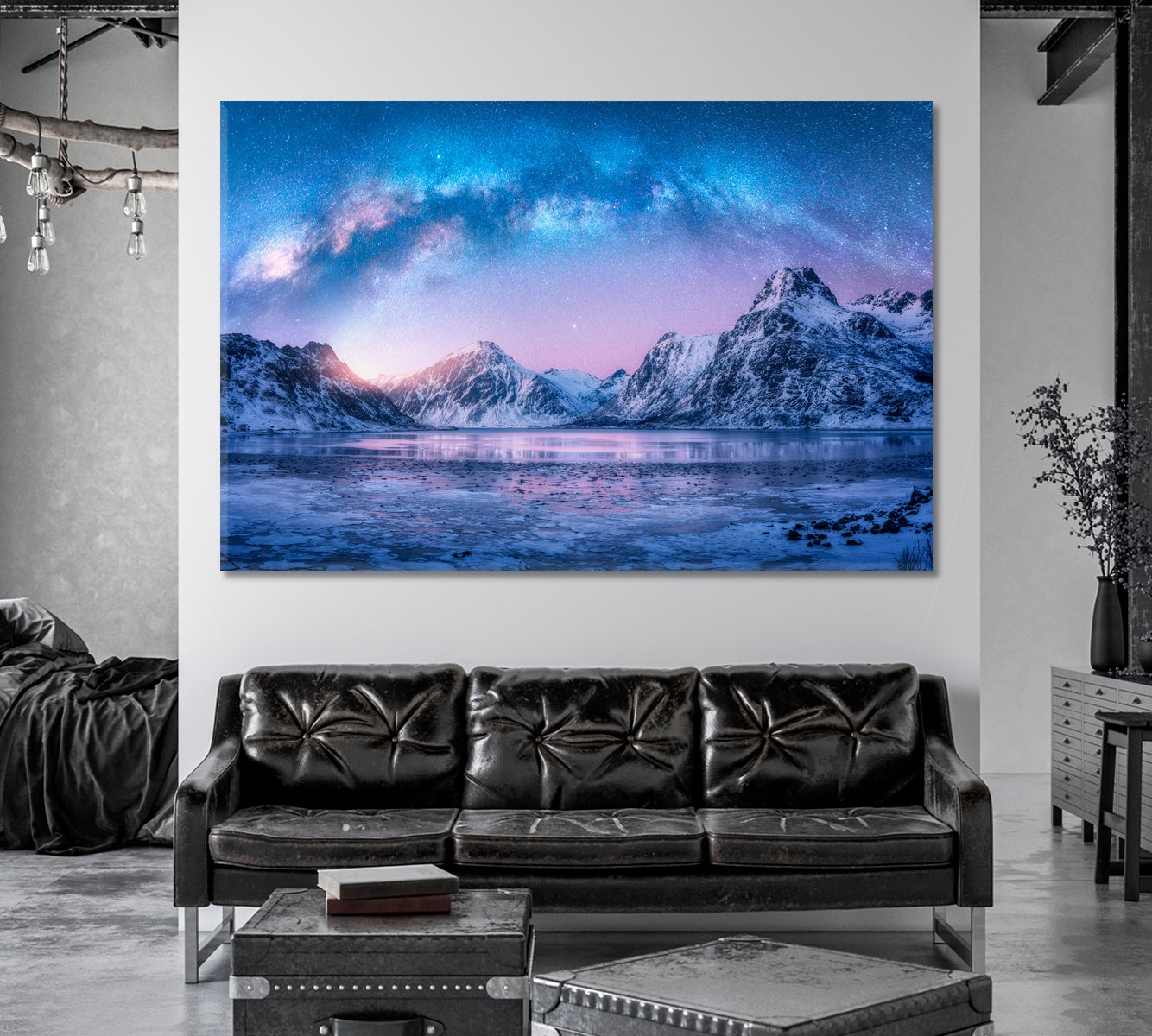 Arctic Landscape with Blue Starry Sky Canvas Print-Canvas Print-CetArt-1 Panel-24x16 inches-CetArt