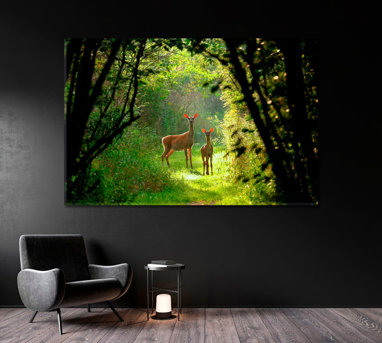 White Tailed Deer with a Fawn in the Forest Canvas Print-Canvas Print-CetArt-1 Panel-24x16 inches-CetArt