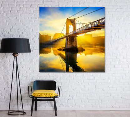 Sunrise Pedestrian Bridge Lyon France Canvas Print-Canvas Print-CetArt-1 panel-12x12 inches-CetArt