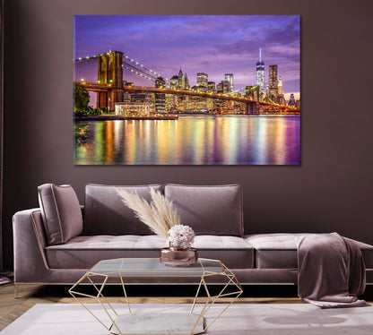 Manhattan Financial District and Brooklyn Bridge at Sunset Canvas Print-Canvas Print-CetArt-1 Panel-24x16 inches-CetArt