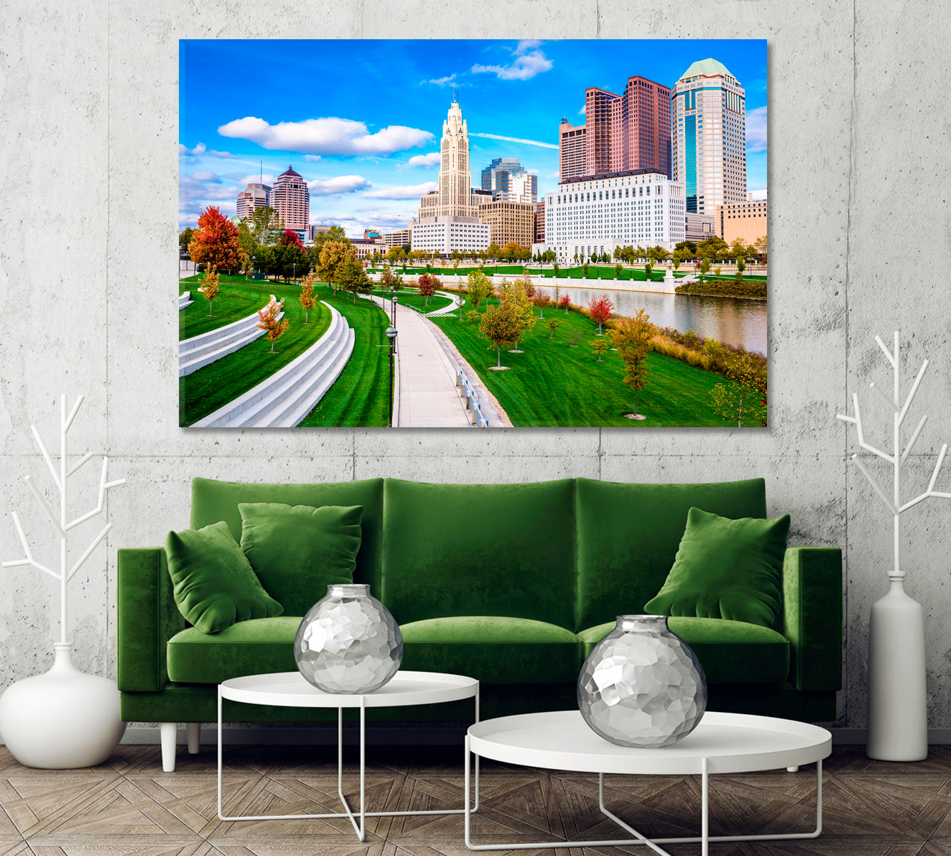 Columbus Ohio USA Skyline on the Scioto River Canvas Print-Canvas Print-CetArt-1 Panel-24x16 inches-CetArt