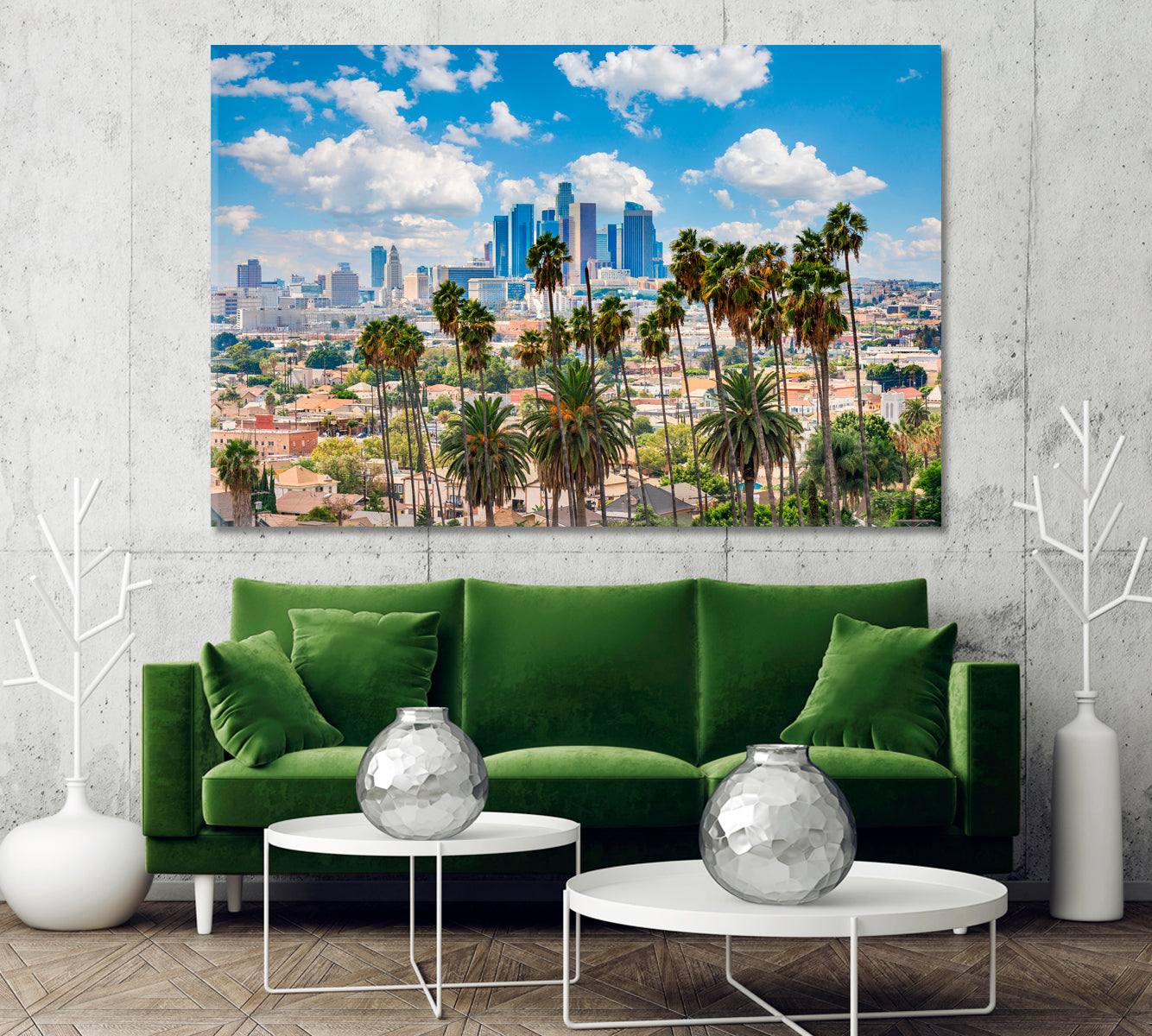 Los Angeles Skyline with Palm Trees USA Canvas Print-Canvas Print-CetArt-1 Panel-24x16 inches-CetArt