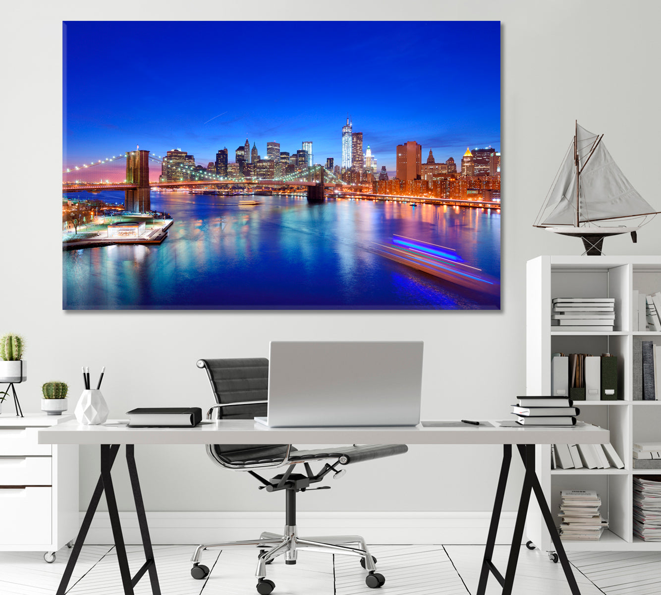 Lower Manhattan from Above the East River in New York Canvas Print-Canvas Print-CetArt-1 Panel-24x16 inches-CetArt