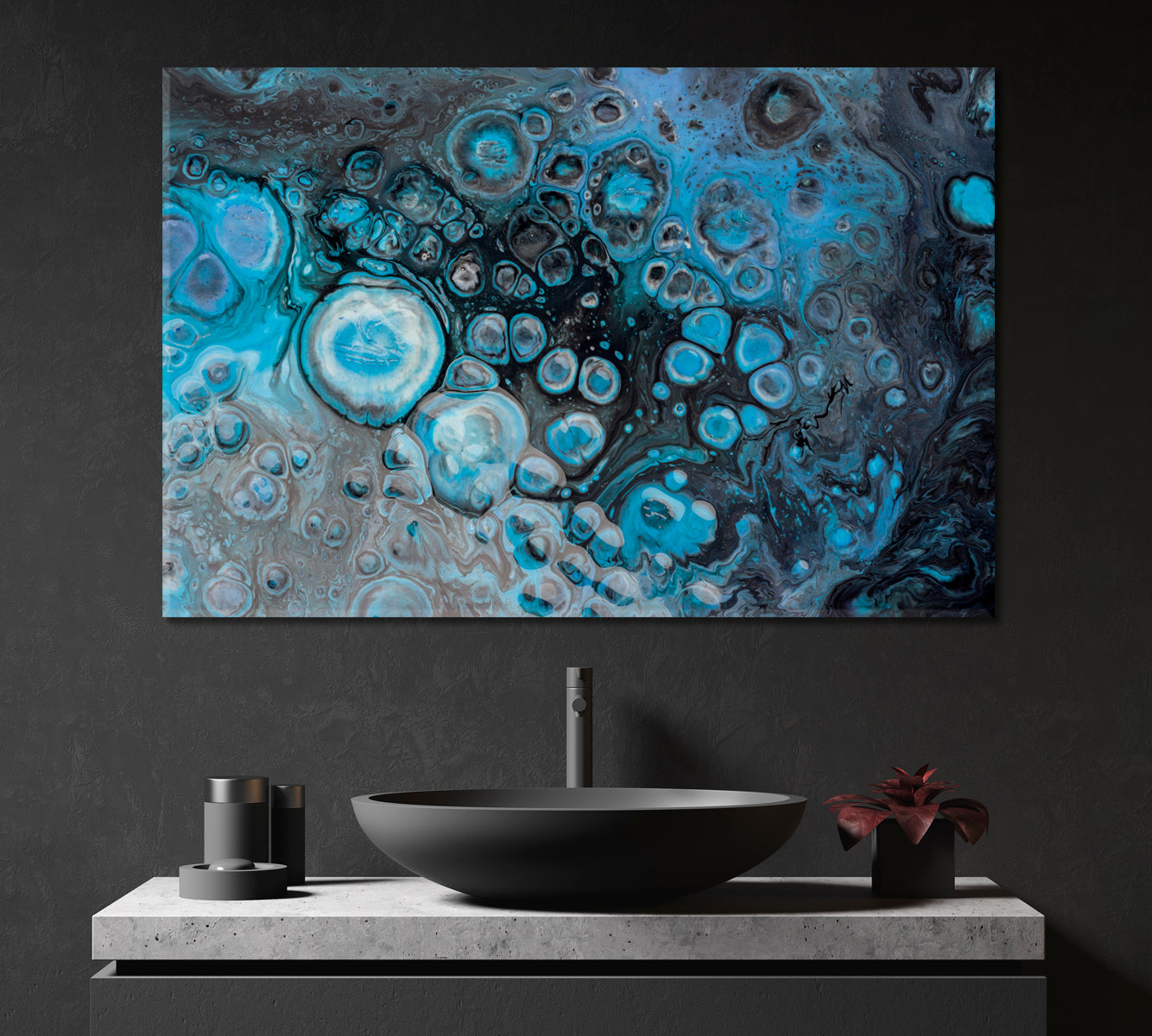 Abstract Grey Blue Liquid Acrylic Bubbles Canvas Print-Canvas Print-CetArt-1 Panel-24x16 inches-CetArt