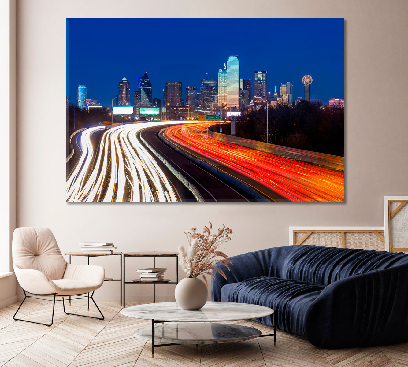 Dallas Night Highway Texas Canvas Print-Canvas Print-CetArt-1 Panel-24x16 inches-CetArt