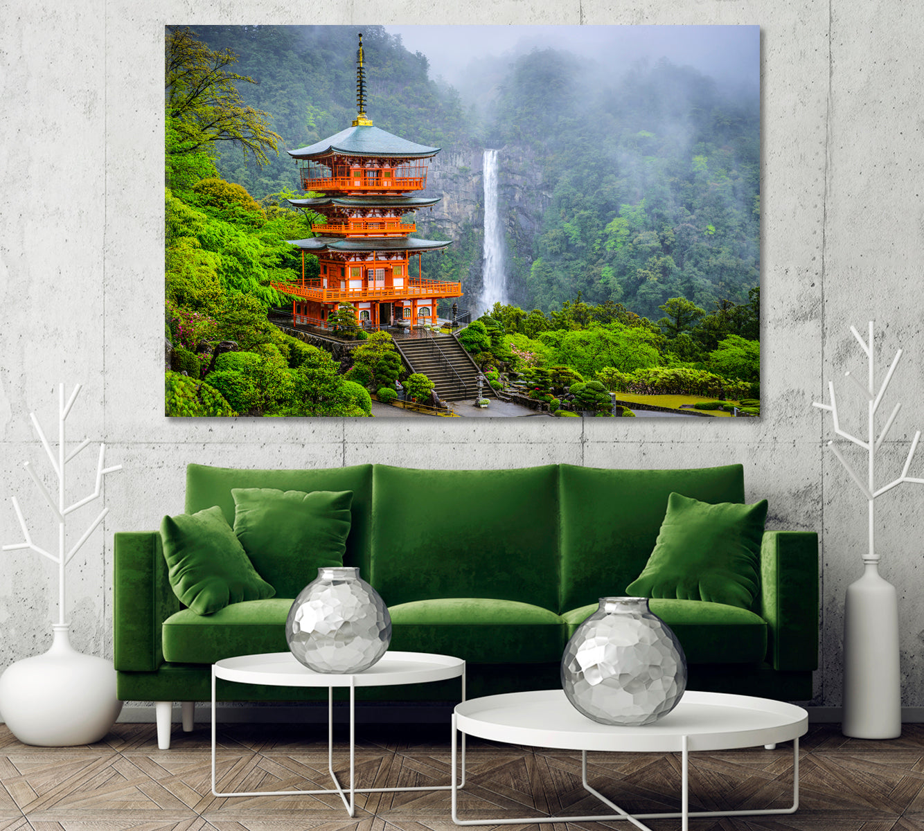 Seigantoji Pagoda and Nachi No Taki Waterfall Japan Canvas Print-Canvas Print-CetArt-1 Panel-24x16 inches-CetArt