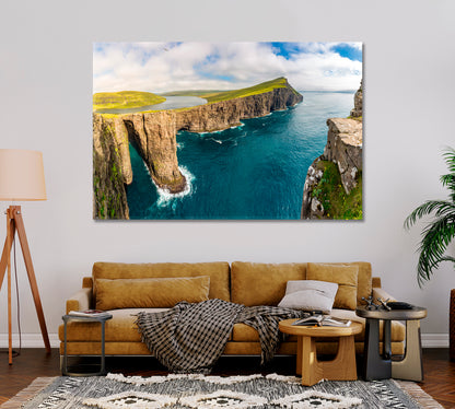 Leitisvatn Or Sorvagsvatn Lake Over the Ocean Faroe Islands Canvas Print-Canvas Print-CetArt-1 Panel-24x16 inches-CetArt