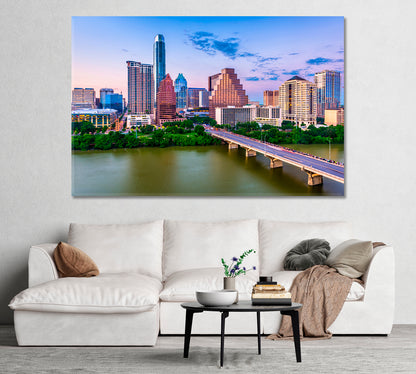 Austin Skyscrapers and Congress Avenue Bridge Canvas Print-Canvas Print-CetArt-1 Panel-24x16 inches-CetArt