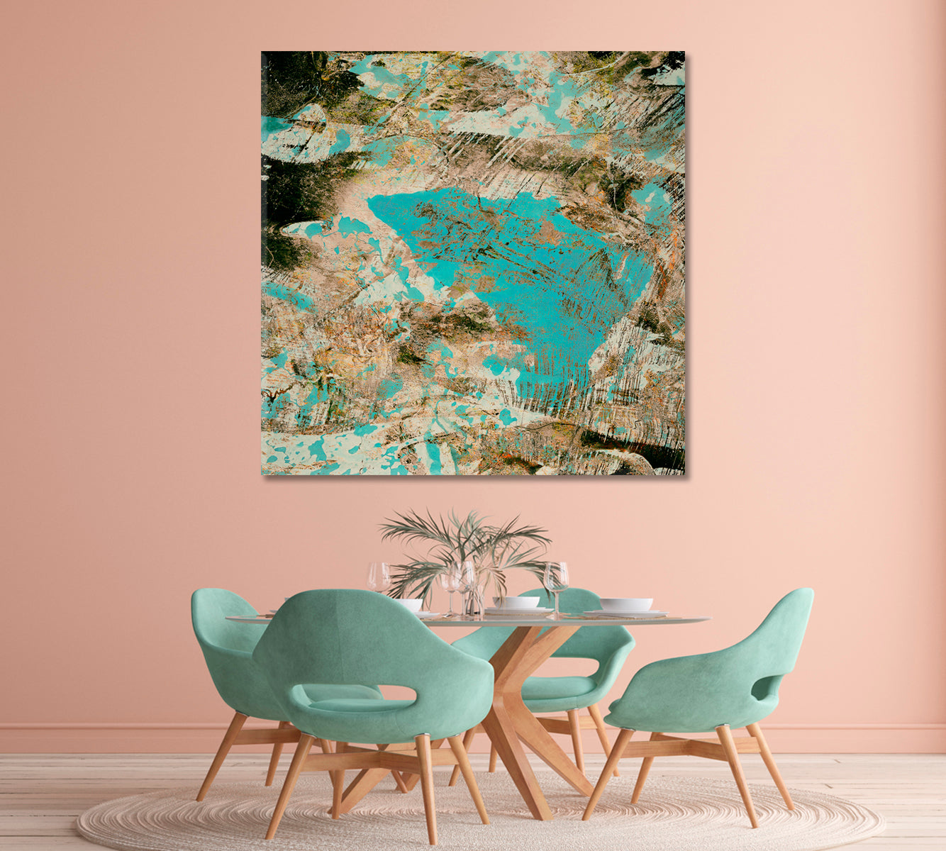 Abstract Brown and Turquoise Pattern Canvas Print-Canvas Print-CetArt-1 panel-12x12 inches-CetArt