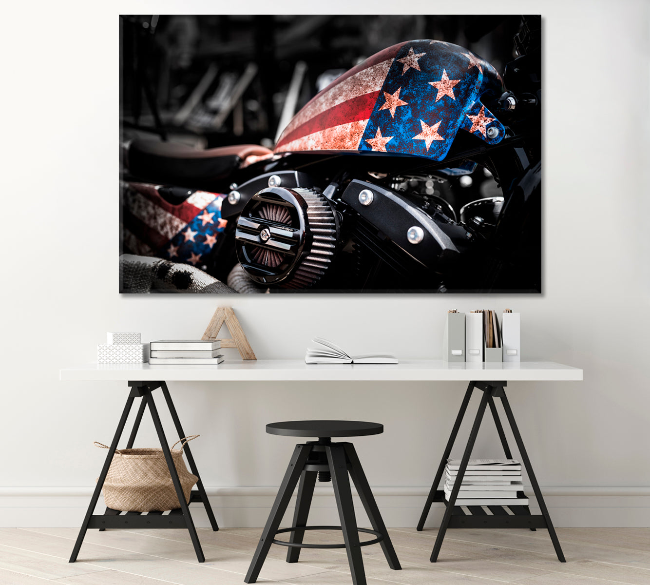 American Motorbike with US Flag Canvas Print-Canvas Print-CetArt-1 Panel-24x16 inches-CetArt