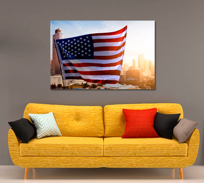 American Flag Flying in the Wind Canvas Print-Canvas Print-CetArt-1 Panel-24x16 inches-CetArt