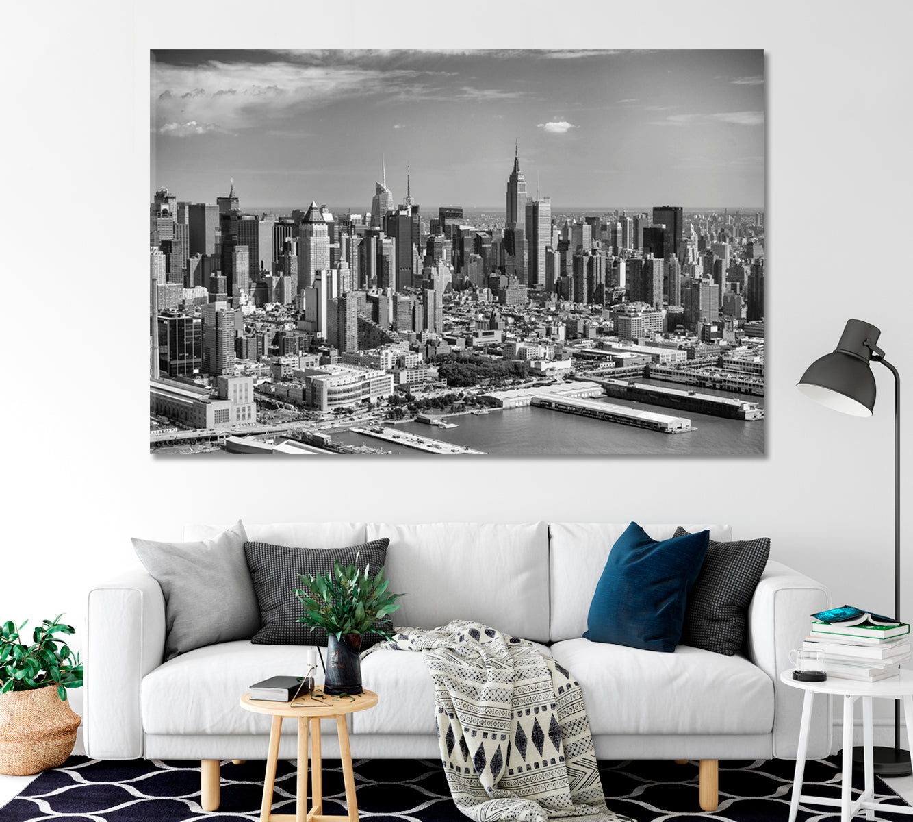 Manhattan New York in Black and White Canvas Print-Canvas Print-CetArt-1 Panel-24x16 inches-CetArt