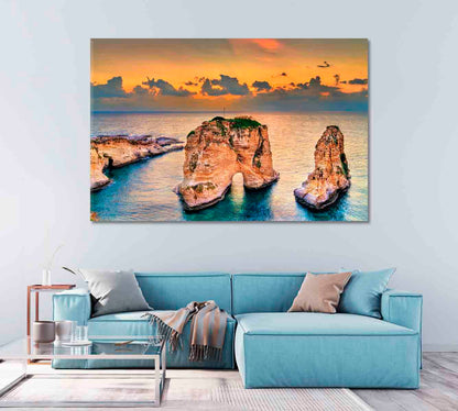 Raouche Rocks at Sunset Beirut Canvas Print-Canvas Print-CetArt-1 Panel-24x16 inches-CetArt