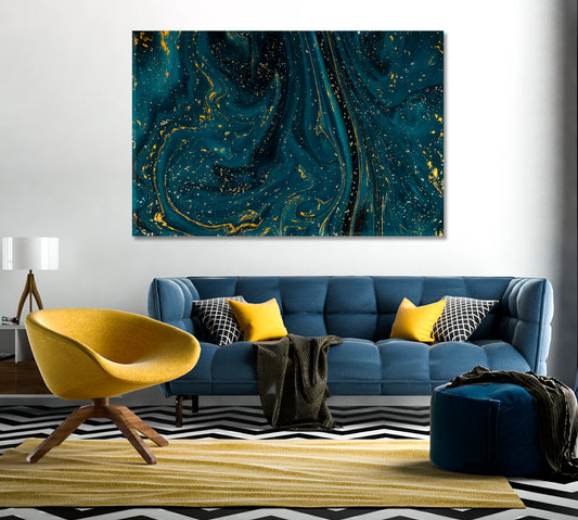 Creative Dark Blue Marble Pattern With Gold Glitter Canvas Print-Canvas Print-CetArt-1 Panel-24x16 inches-CetArt