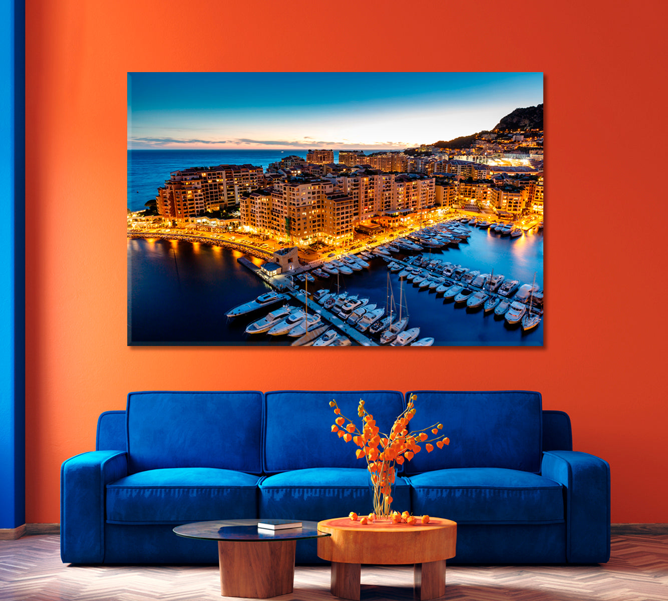 Fontvieille Town and Harbor with Luxury Yachts Monaco Canvas Print-Canvas Print-CetArt-1 Panel-24x16 inches-CetArt