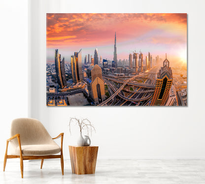 Modern Buildings Dubai and Highway at Sunset Canvas Print-Canvas Print-CetArt-1 Panel-24x16 inches-CetArt