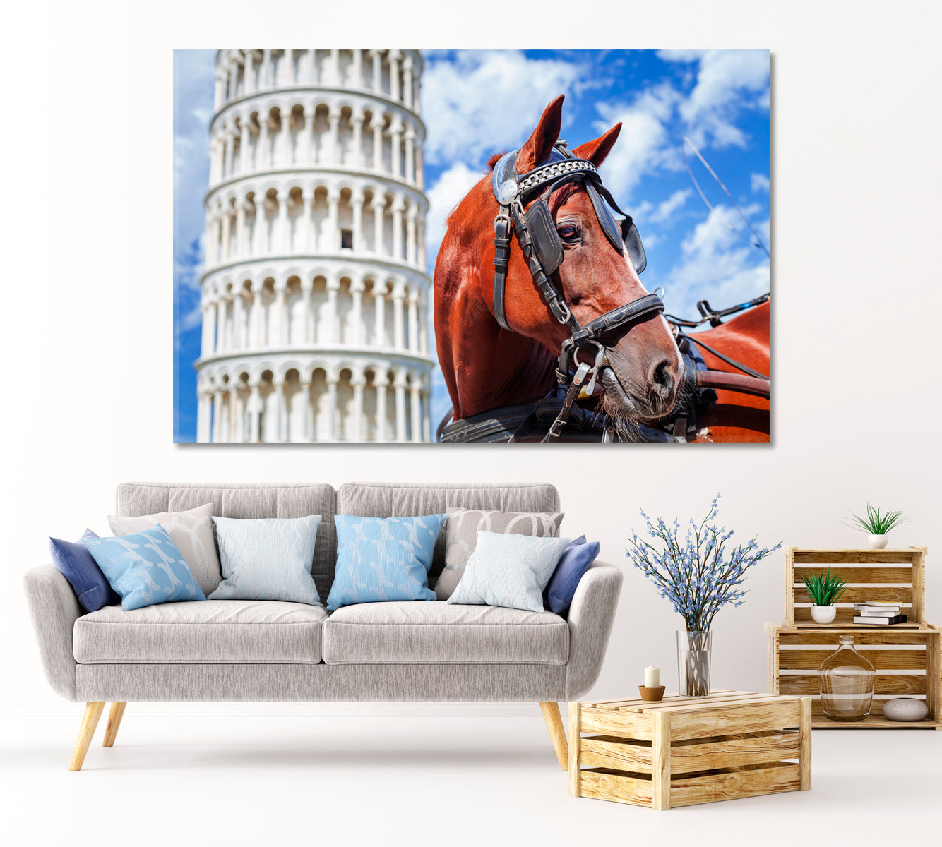 Horse and Leaning Tower of Pisa Canvas Print-Canvas Print-CetArt-1 Panel-24x16 inches-CetArt