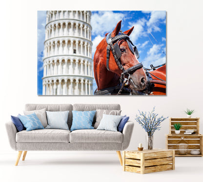 Horse and Leaning Tower of Pisa Canvas Print-Canvas Print-CetArt-1 Panel-24x16 inches-CetArt