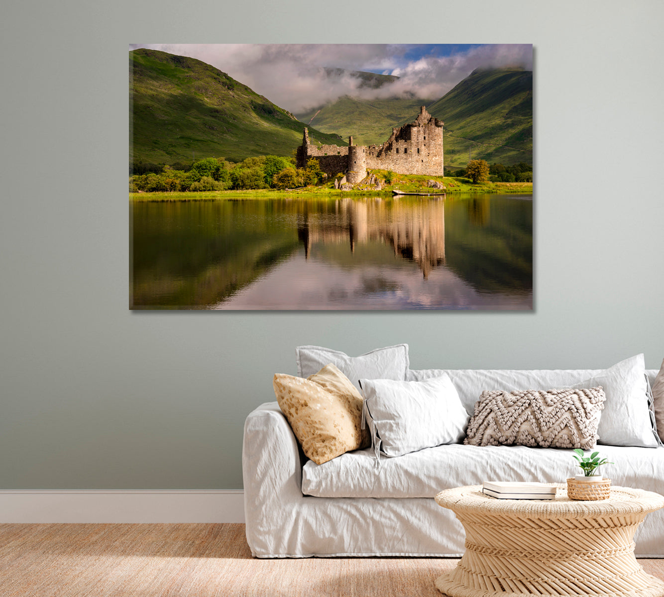 Reflection of Kilchurn Castle in Loch Ave Scotland Canvas Print-Canvas Print-CetArt-1 Panel-24x16 inches-CetArt