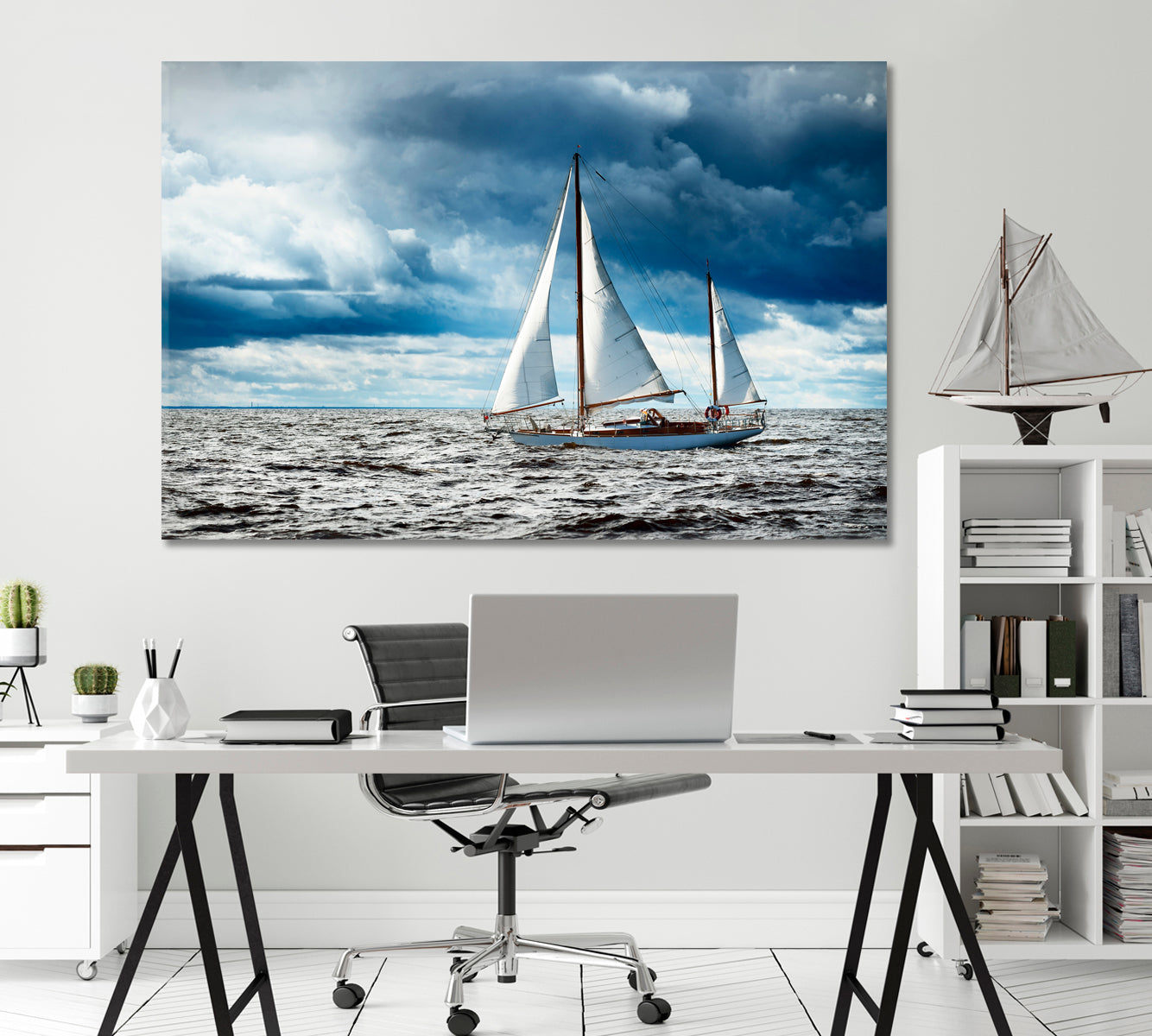 Vintage Wooden Sailboat in Opensea Canvas Print-Canvas Print-CetArt-1 Panel-24x16 inches-CetArt