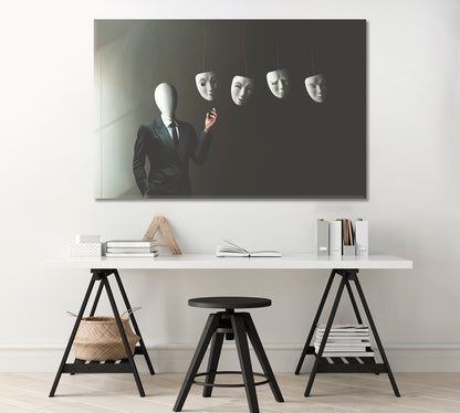 Man without Face Chooses Different Masks Canvas Print-Canvas Print-CetArt-1 Panel-24x16 inches-CetArt