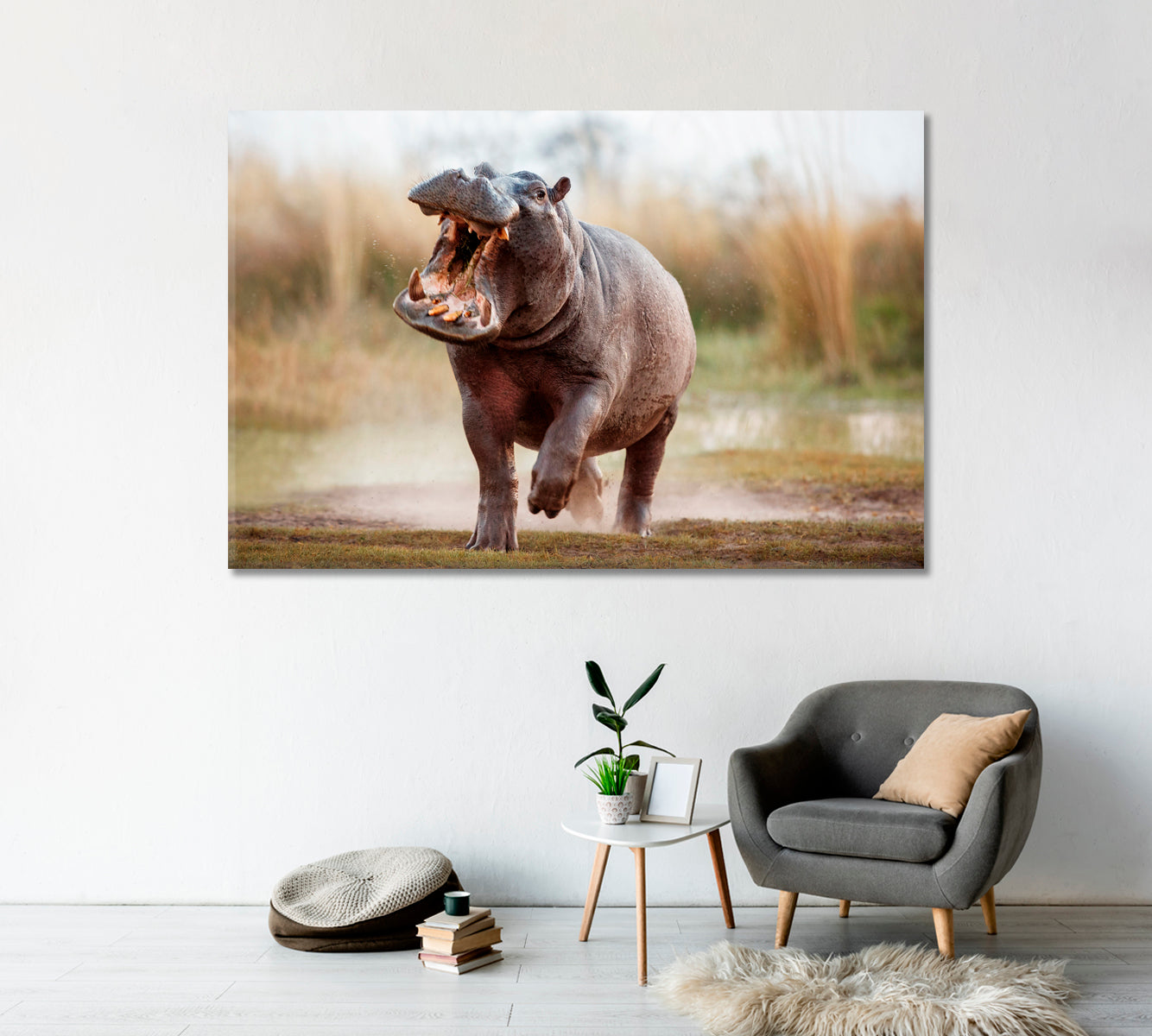 Wild Aggressive Hippopotamus Africa Canvas Print-Canvas Print-CetArt-1 Panel-24x16 inches-CetArt