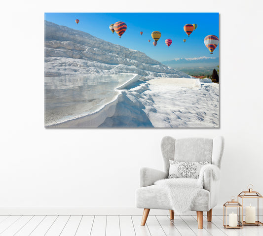 Balloons Over the Thermal Springs of Pamukkale Canvas Print-Canvas Print-CetArt-1 Panel-24x16 inches-CetArt