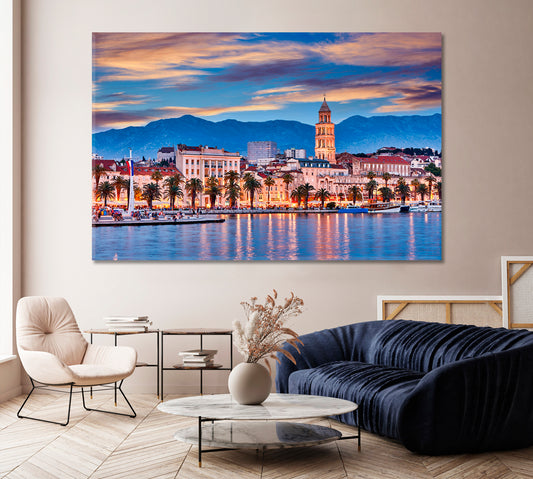 Night City Split Croatia Canvas Print-Canvas Print-CetArt-1 Panel-24x16 inches-CetArt