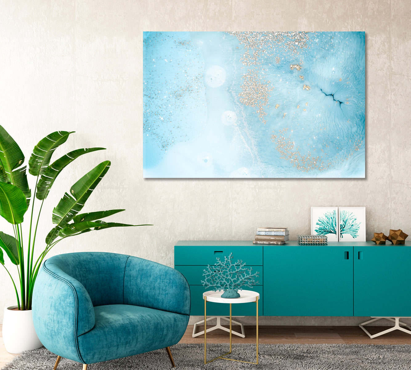 Abstract Soft Blue Curls of Marble Canvas Print-Canvas Print-CetArt-1 Panel-24x16 inches-CetArt