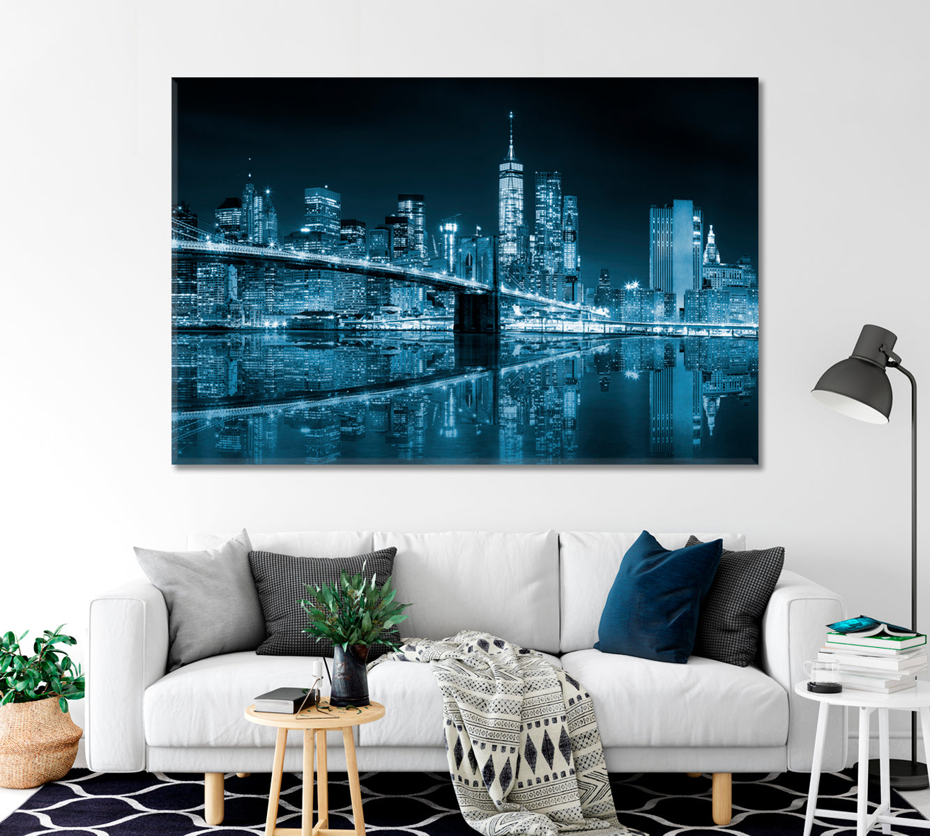 Night Reflection of the Famous Brooklyn Bridge Canvas Print-Canvas Print-CetArt-1 Panel-24x16 inches-CetArt