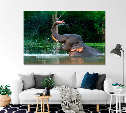 Asian Elephant Enjoying a Bath Canvas Print-Canvas Print-CetArt-1 Panel-24x16 inches-CetArt