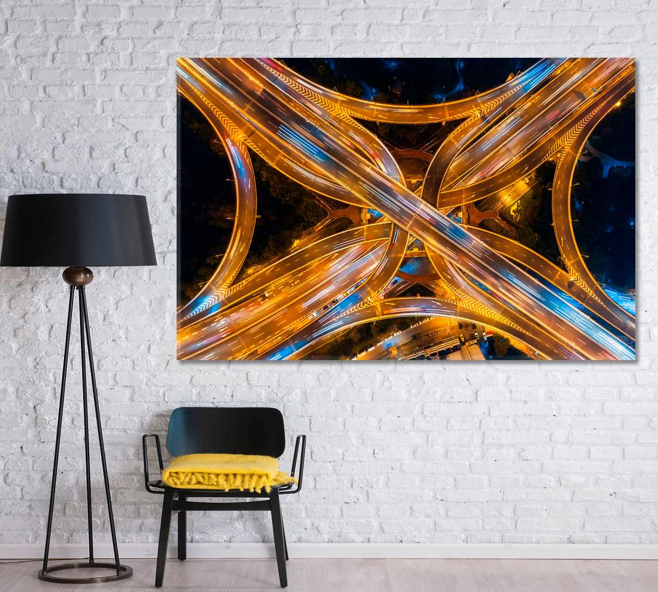 Shanghai Overhead Highway at Night Illuminated by Led Lights Canvas Print-Canvas Print-CetArt-1 Panel-24x16 inches-CetArt