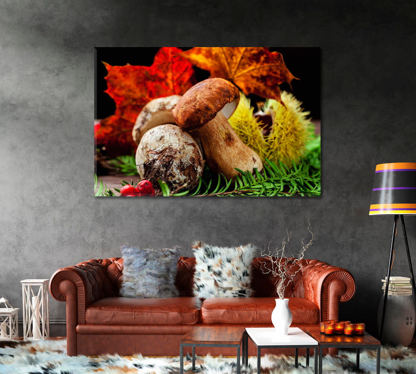 Porcini Mushroom in Autumn Foliage Canvas Print-Canvas Print-CetArt-1 Panel-24x16 inches-CetArt