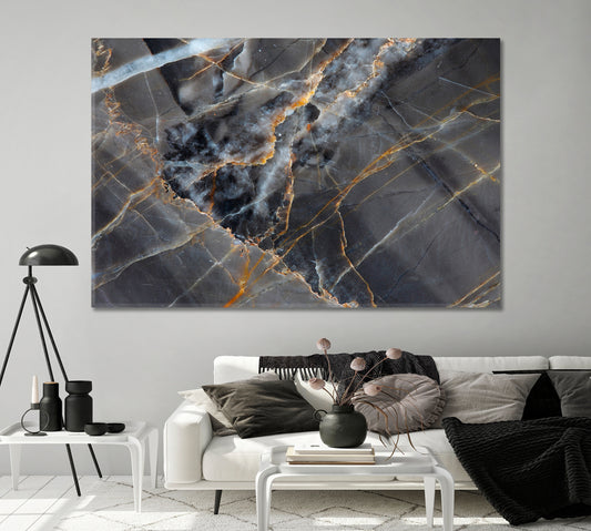 Yellow and Dark Gray Marble Canvas Print-Canvas Print-CetArt-1 Panel-24x16 inches-CetArt